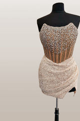 Strapless Periwinkle Beaded Bodycon Homecoming Dress