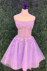 Strapless Hot Pink A-Line Short Party Dress with Appliques