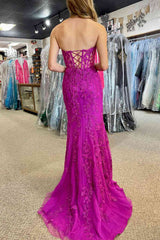 Mermaid Sweetheart Black Appliques Slit Long Prom Dress