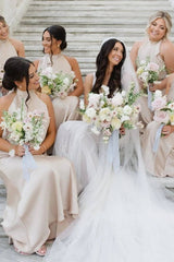 Elegant High Neck Dusty Rose Long Bridesmaid Dress