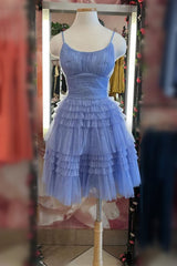 Square Neck Straps Pink A-Line Ruffle Dress