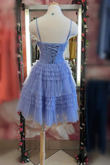 Square Neck Straps Pink A-Line Ruffle Dress