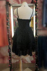 Square Neck Straps Pink A-Line Ruffle Dress