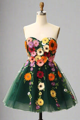 Sage Green Sweetheart 3D Floral Embroidered A-line Party Dress