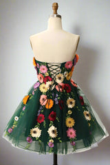 Sage Green Sweetheart 3D Floral Embroidered A-line Party Dress