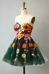Sage Green Sweetheart 3D Floral Embroidered A-line Party Dress