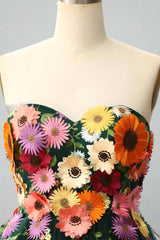 Sage Green Sweetheart 3D Floral Embroidered A-line Party Dress