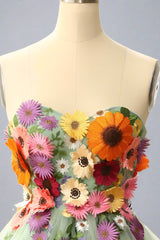 Sage Green Sweetheart 3D Floral Embroidered A-line Party Dress