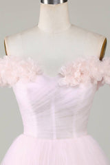 Off the Shoulder Lilac 3D Floral Short Party Dress