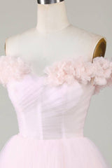 Off the Shoulder Lilac 3D Floral Short Party Dress