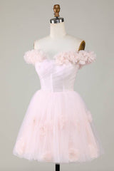 Off the Shoulder Lilac 3D Floral Short Party Dress
