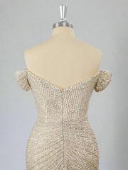 Off the Shoulder Sliver Sequin Ruched Mini Homecoming Dress