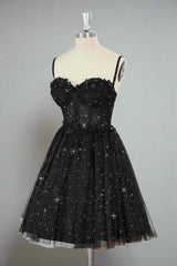 Straps Black Corset A-Line Tulle Homecoming Dress