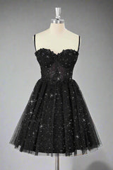 Straps Black Corset A-Line Tulle Homecoming Dress