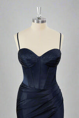 Lace-Up Sweetheart Navy Blue Ruched Homecoming Dress