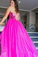 Sweetheart Sky Blue Mirror Sequin A-Line Prom Dress