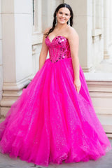 Sweetheart Sky Blue Mirror Sequin A-Line Prom Dress