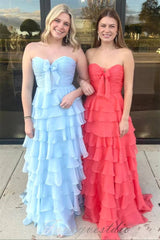 Strapless Hot Pink Chiffon Ruffle Prom Dress with Slit