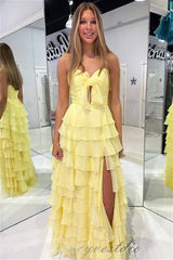 Strapless Hot Pink Chiffon Ruffle Prom Dress with Slit