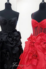 Spaghetti Straps Pink A-Line Prom Dress with 3D Floral