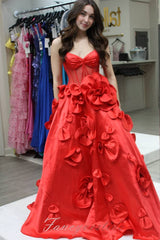 Spaghetti Straps Pink A-Line Prom Dress with 3D Floral