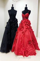 Spaghetti Straps Pink A-Line Prom Dress with 3D Floral