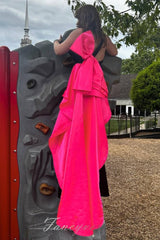 V-Neck Velvet Mermaid Slit Prom Dress with Bow Train