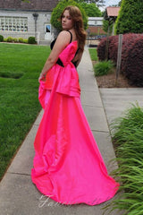 V-Neck Velvet Mermaid Slit Prom Dress with Bow Train