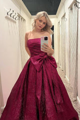 Strapless Royal Blue Long Prom Dress with Bow