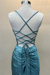 Sage Scoop Neck Satin Mermaid Prom Dress with Slit