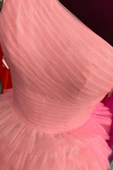 One Shoulder Pleated Layerer A-Line Prom Dress