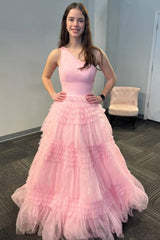 One Shoulder Pleated Layerer A-Line Prom Dress