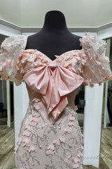 Pink Sweetheart Mermaid Long Prom Dress with 3D Floral