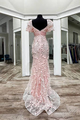 Pink Sweetheart Mermaid Long Prom Dress with 3D Floral