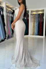 Sky Blue Straps Sequin Long Mermaid Prom Dress