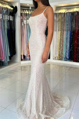 Sky Blue Straps Sequin Long Mermaid Prom Dress