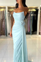 Strapless Pink Chiffon Mermaid Prom Dress with Train