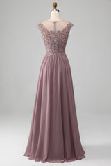 A-Line Beaded Blush Prom Dress