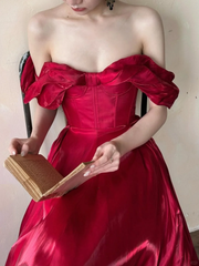 Classy A Line Party Dress Outfits Off the Shoulder Satin Long Prom Dress