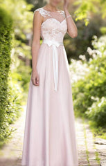 A-line/Princess Sleeveless Sash Long Tulle Bridesmaid Dresses