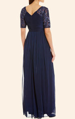 Lace Chiffon Short Sleeves Long Mother of the Brides Dress