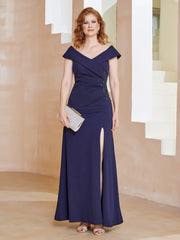 V-neck Beaded Sequins Dress With Slit Dark Navy