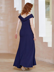V-neck Beaded Sequins Dress With Slit Dark Navy