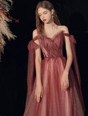 Fairy Shiny Tulle Handmade Wine Red Formal Dress, Wine Red Long Prom Dress
