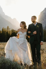A Line Off the Shoulder Appliques Long Wedding Dresses Bridal Gown TN384
