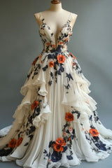 💫Fairytale A-line Prom Dress for Wedding 🌸Chiffon 3D Applique Evening Dress ED01337
