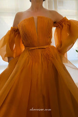 Fashion Pleating Tulle High Slit A-line Off The Shoulder Prom Dresses, CP0792