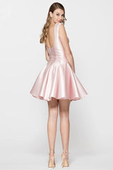 Fashion Satin Knee Length Homecoming Dress Short Prom Dress TR0206