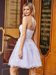 One Shoulder Butterfly Tulle Homecoming Dress Lilac