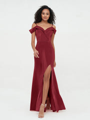 Off Shoulder Max Velvet Dresses with Silt Burgundy